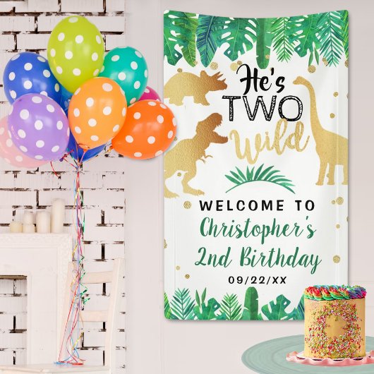 Twee Wild Dinosaur Boys 2e verjaardag Spandoek