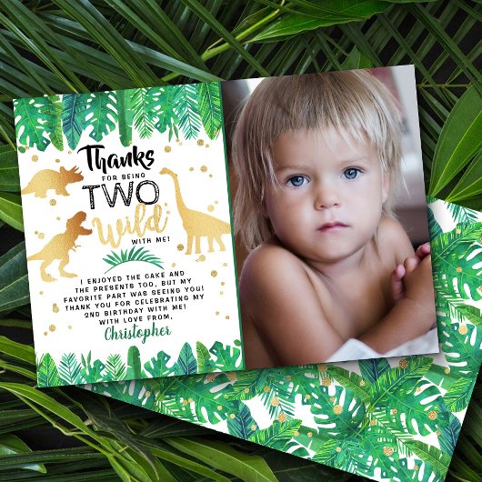 Twee Wild Dinosaur Boys Tweede verjaardag Foto Bedankkaart