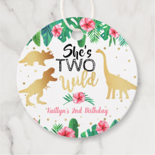 Twee Wild Dinosaur Girls 2e verjaardag Bedankjes Labels