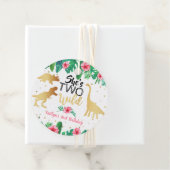 Twee Wild Dinosaur Girls 2e verjaardag Bedankjes Labels (In situ)
