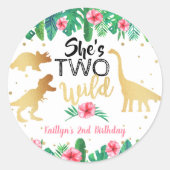 Twee Wild Dinosaur Girls 2e verjaardag Favor Ronde Sticker (Voorkant)