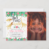 Twee Wild Dinosaur Girls 2e verjaardag foto Kaart (Voorkant)