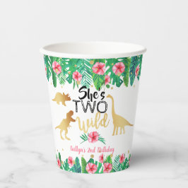 Twee Wild Dinosaur Girls 2e verjaardag Papieren Bekers