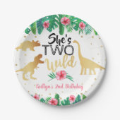 Twee Wild Dinosaur Girls 2e verjaardag Papieren Bordje (Voorkant)
