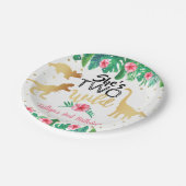 Twee Wild Dinosaur Girls 2e verjaardag Papieren Bordje (Gekanteld)