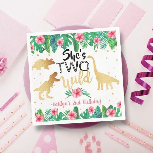 Twee Wild Dinosaur Girls 2e verjaardag Servet