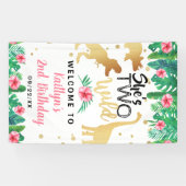 Twee Wild Dinosaur Girls 2e verjaardag Welkom Spandoek (Horizontaal)