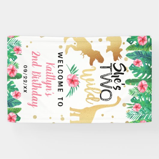 Twee Wild Dinosaur Girls 2e verjaardag Welkom Spandoek (Horizontaal)