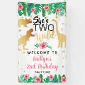 Twee Wild Dinosaur Girls 2e verjaardag Welkom Spandoek (Verticaal)