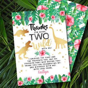 Twee Wild Dinosaur Girls Tweede verjaardag Bedankkaart