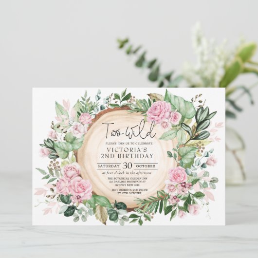 Twee Wild Dusty Roze Roses Greenery 2e verjaardag Kaart (Staand voorkant)