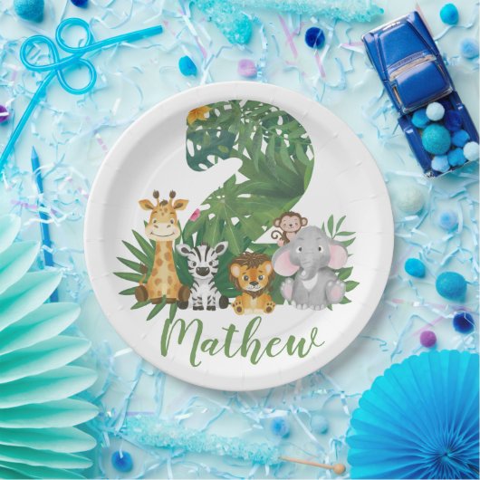 Twee Wild Eén 2e verjaardag Oerwoud Safari Papieren Bordje (Feest)