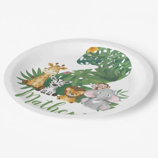 Twee Wild Eén 2e verjaardag Oerwoud Safari Papieren Bordje (Gekanteld)