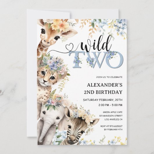 Twee Wild | Jongen Safari Oerwoud 2e Verjaardag Kaart (Voorkant)