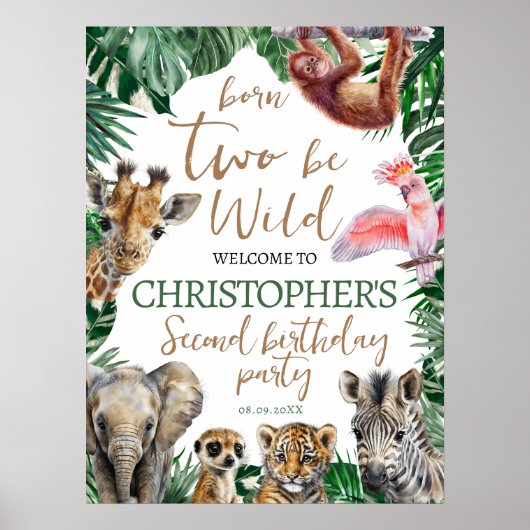 Twee Wild Jungler kinder 2e Verjaardagsfeestje Wel Poster (Voorkant)