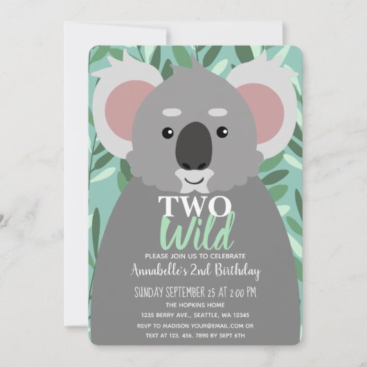 Twee Wild Leuke Koala Kinder Tweede Verjaardag Kaart (Voorkant)