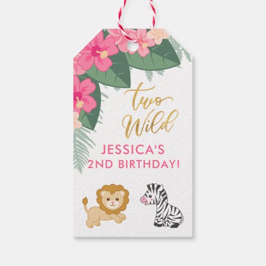Twee Wild - Meisjes safari thema tweede verjaardag Cadeaulabel (Achterkant)