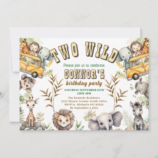 Twee Wild oerwoud dieren verjaardagsfeestje Uitnod Kaart (Voorkant)