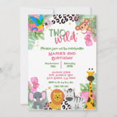 Twee Wild Oerwoud Meisjes Verjaardag Invite Kaart (Voorkant)