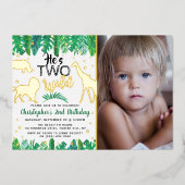 Twee Wild Oerwoud Safari Boys 2e verjaardag Foto Folie Uitnodiging (Voorkant)