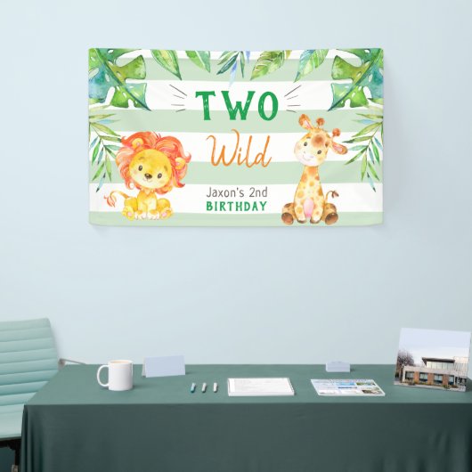 Twee Wild Oerwoud Safari Boys Tweede Verjaardagsfe Spandoek (Beurs)