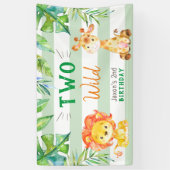 Twee Wild Oerwoud Safari Boys Tweede Verjaardagsfe Spandoek (Verticaal)