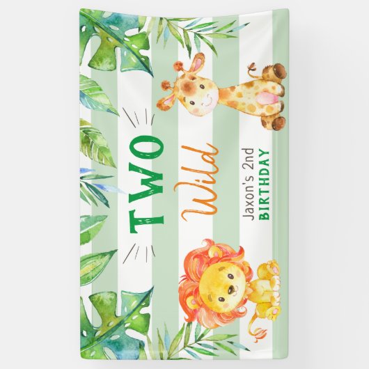 Twee Wild Oerwoud Safari Boys Tweede Verjaardagsfe Spandoek (Verticaal)