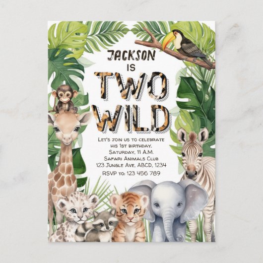 Twee Wild Oerwoud Safari, jongen 2e Verjaardag Uitnodiging Briefkaart (Voorkant)