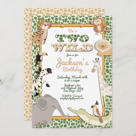 Twee Wild Oerwoud Safari verjaardagsfeestuitnodigi Kaart (Voorkant / Achterkant)
