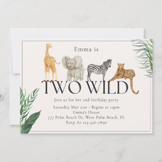 Twee Wild Oerwoud Zoo thema Verjaardagsuitnodiging Kaart (Voorkant)