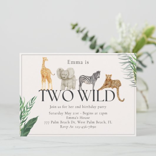 Twee Wild Oerwoud Zoo thema Verjaardagsuitnodiging Kaart (Staand voorkant)