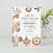 Twee Wild Party Oerwoud Safari Dieren Verjaardag Kaart (Staand voorkant)