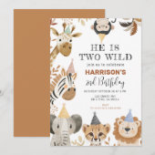 Twee Wild Party Oerwoud Safari Dieren Verjaardag Kaart (Voorkant / Achterkant)