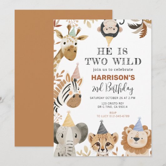 Twee Wild Party Oerwoud Safari Dieren Verjaardag Kaart (Voorkant / Achterkant)