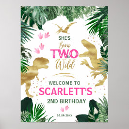 Twee Wild Pink Dinosaur2nd Birthday Welkom Poster