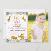Twee Wild Pink Gold Greenery Safari Birthday Kaart (Voorkant)