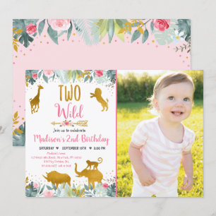 Twee Wild Pink Gold Greenery Safari Birthday Kaart