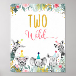 Twee Wild Pink Gold Party Animal Birthday Sign Poster