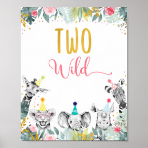 Twee Wild Pink Gold Party Animal Birthday Sign Poster