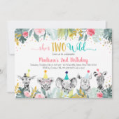 Twee Wild Pink Gold Party Dierendag Kaart (Voorkant)
