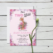 Twee Wild Pink Safari Giraffe Floral Birthday Part Kaart