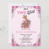 Twee Wild Pink Safari Giraffe Floral Birthday Part Kaart (Voorkant)