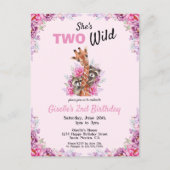 Twee Wild Pink Safari Giraffe Floral Birthday Part Uitnodiging Briefkaart (Voorkant)