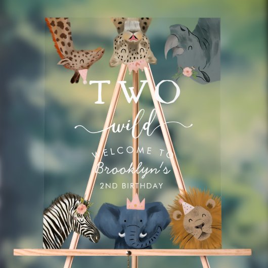 Twee Wild Pink Safari Verjaardag Welkom Acryl Bord (Neutraal)