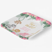 TWEE WILD - Roze Safari Meisje's Tweede Verjaardag Papieren Bordje (Gebogen)