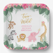 TWEE WILD - Roze Safari Meisje's Tweede Verjaardag Papieren Bordje (Voorkant)