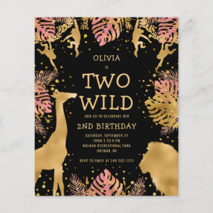 Twee wild roze zwart 2de verjaardagsuitnodiging