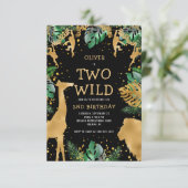 Twee Wild Safari 2de verjaardag: Black Green Gold Kaart (Staand voorkant)
