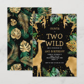 Twee Wild Safari 2de verjaardag: Black Green Gold Kaart (Voorkant / Achterkant)