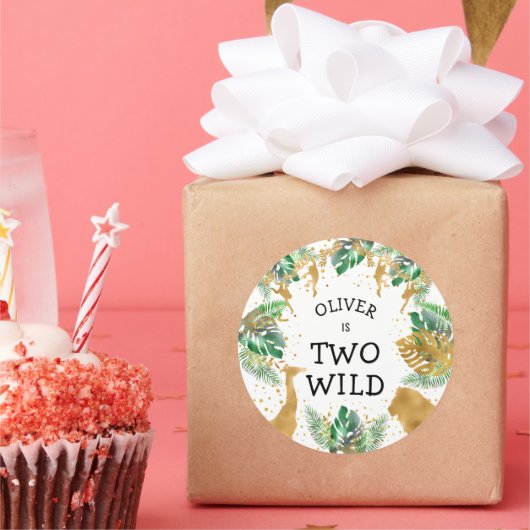 Twee Wild Safari 2de verjaardag van de Groene Goud Ronde Sticker (Feest)